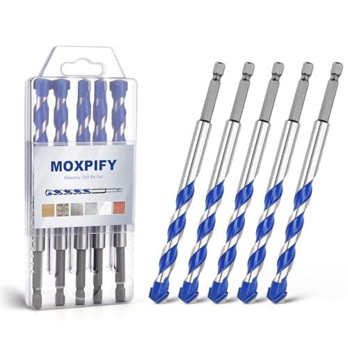 Image of MOXPIFY 5pcs 12mm Masonry Drill Bit 150mm Extra Long, Tungsten Carbide Tip Concrete Drill Bits for Brick Wall Tile Porcelain (12mm x 150mm x 5, Hex Shank)