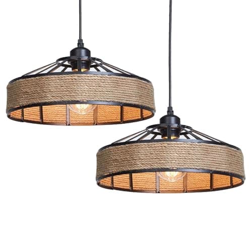 Image of LEDSone Vintage Ceiling Pendant Light Fitting, Black Hemp Twisted Braided Flex,E27 Lamp Holder Suspended Pendant Light Fitting Kit (Hemp 40cm with PVC Cable)