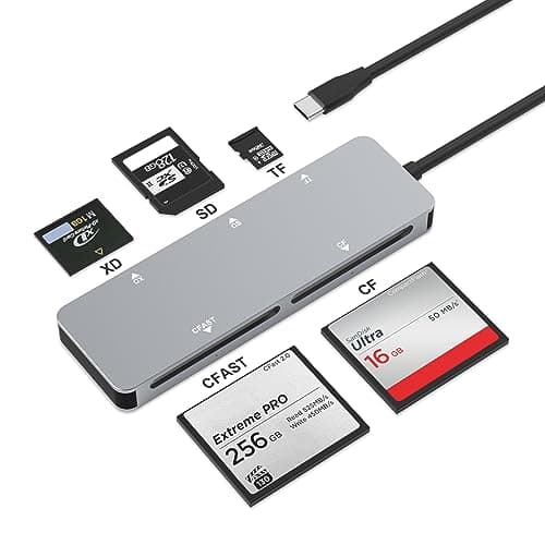 Image of CFast 2.0 Card Reader, USB C CFast Card Reader 3.0 5Gbps CFast/CF/SD/TF/XD 5 in 1 Memory Card Reader/Adapter for SanDisk, Lexar, Transcend, Sony Card, Read CFast/TF/SD/XD/CF 5 Cards Simultaneously