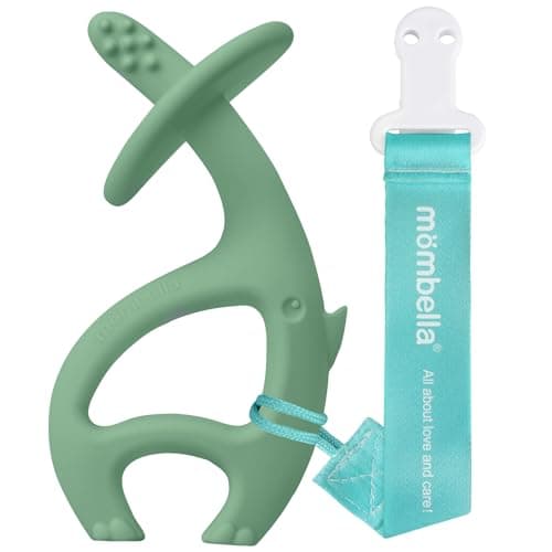 Image of Teething Toys for Baby 3-6 Months with Clip, Mombella Elephant Teethers for Babies 6-12 Months, Soft Silicone Baby Chew Toys 9 Month Old, Infant Teething Relief Toy, Ideal Newborn Gift, Kashmir Green