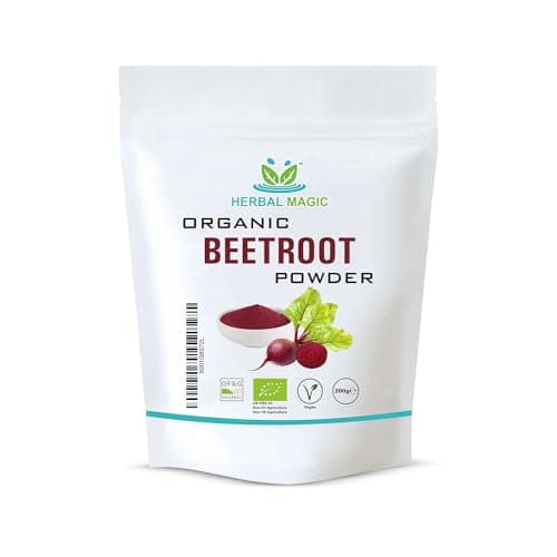 Image of Herbal Magic's Organic Beet Root Powder Sweet & Earthy, Ideal as a Natural Food Colour&Flavour to Tandoori Dishes,Cakes Free from Fillers & Preservatives of&G UK Organic Certified (200g-Pack1)