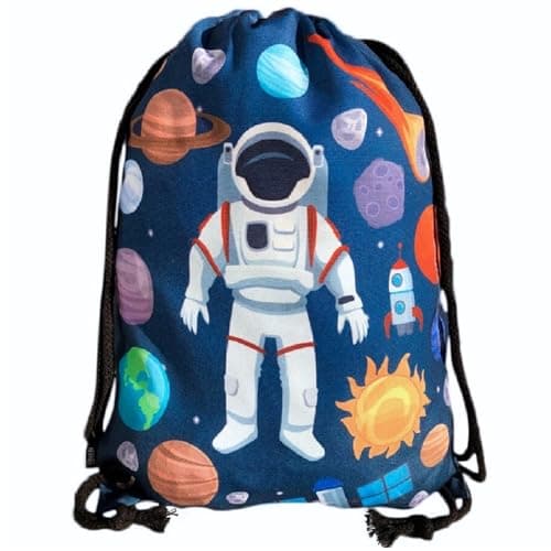 Image of HECKBO kids astronaut space gym drawstring bag - 40x32cm - 12.6" x 15.8" - string bag - kindergarten daycare crèche school football - children kids girl boy backpack, sports bag