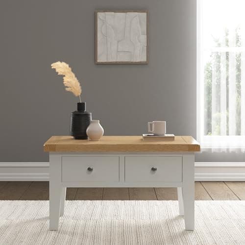 Image of Seconique Windsor 2 Drawer Coffee Table in Ivory/Oak