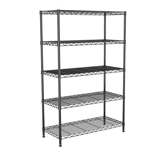 Image of VANZBON 5-Tier Heavy Duty Wire Shelving Unit,(76Wx35.5Dx155H) CM Adjustable Height Wire Shelving Unit, Metal Shelving with Wheels,Tall Storage Shelves for Kitchen Garage Pantry Closet Black