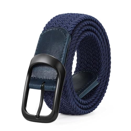 Image of JASGOOD Men Elastic Braided Woven Stretch Belt 1 3/8 Casual Belt Golf Belt for Jeans Pants, Navy Blue