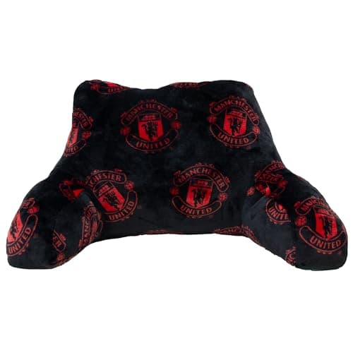 Image of Manchester United FC Officially Licensed Cuddle Cushion | Super Soft, Ultra Comfy Pillow With Arm and Back Rests | Applause Design | Perfect For Any Bedroom, on the Sofa | Black