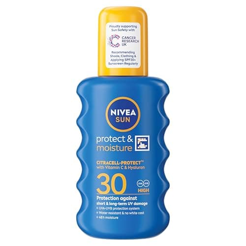 Image of NIVEA SUN Protect & Moisture Sun Spray SPF 30 (200 ml), Moisturising Suncream Spray with SPF 30, Advanced Sunscreen Providing Immediate UVA + UVB Protection, Fast-Absorbing No White Cast Formula