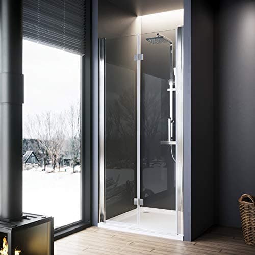 Image of ELEGANT 900x900mm Bifold Shower Enclosure with Tray Frameless Bathroom Shower Doors 6mm Safety Bi-Fold Glass, Wetroom Shower Cubicles Reversible Folding Shower Door