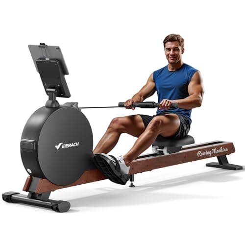 Image of MERACH Professional Self Generated Rowing Machine, Upgraded 60kg Peak Magnetic Resistance, Auto Resistance Adjustment, Dual Wooden Rails, LED Display– A Ideal Blend of Professionalism and Art (Black)