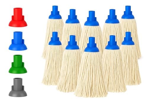 Image of BH | 16 Py Plastic Push Socket Mop Head | 10 Pcs | Blue | Wet or Dry Floor Cleaning | Disposable | Replacement | Cotton Thick Absorbent Yarn | Everyday Home, Office, Commercial Use - by BEST HOUSE