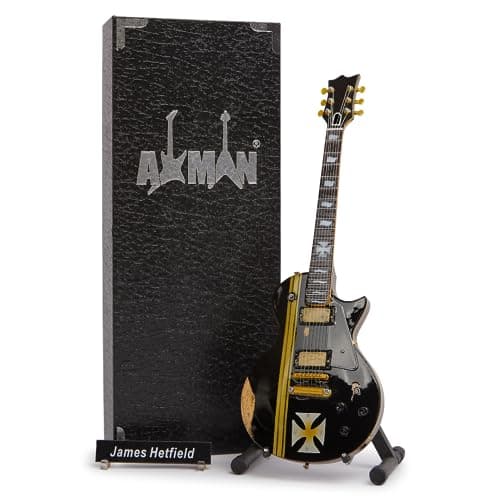 Image of AXMAN, James Hetfield Iron Cross, Miniature Guitar Replica, Music Gifts, Handmade Ornamental 1/4 Scale, Display Box, Name Tag and Miniature Guitar Stand, Guitar enthusiast gift