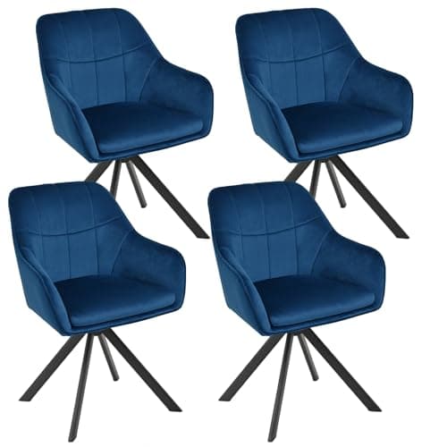 Image of Goeurvant 360° Swivel Dining Chairs Set of 4, Blue Velvet Armchairs, Ergonomic Designed Chairs with Armrests and Metal Legs for Apartment, Dining Room, Kitchen, Study, Vanity, Office
