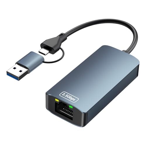 Image of Loydia USB Ethernet Adapter 2.5Gbps, 2 in 1 Type C to RJ45 Ethernet Adapter, USB 3.0 to 100/1000/2500Mbps ethernet LAN Network adapter for Laptop, PC, Compatible with Windows 11/10, MacOS, Linux