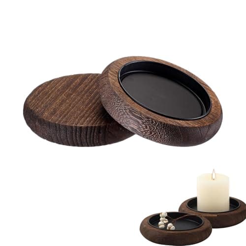 Image of Yicoovey Set of 2 Solid Wood Candle Holders (11 cm Round Tray) – Dark Brown Decoration Set with Integrated Wax Channel for Tea Lights and Pillar Candles