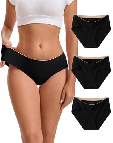 Image of INNERSY Black Seamless Underwear for Women Knickers Cotton Ladies Panties Invisible Briefs 3 Pack (14, 3 Black)