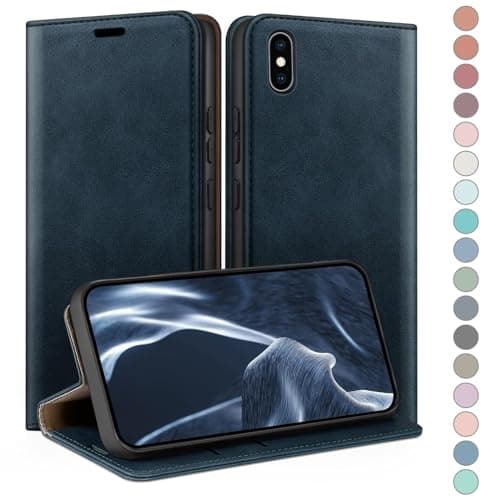 Image of HUOUH for iPhone XS Max 6,5" Wallet case with RFID Blocking PU Leather,Credit Card Holder,Flip Folio Book Phone cases Shockproof Cover Women Men for Apple XS Max case Dark Blue