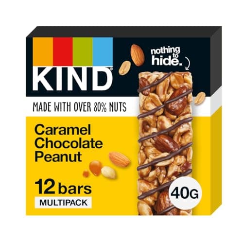 Image of KIND Bars, Gluten Free Snack Bars, Caramel Chocolate Peanut, High Fibre, No Artificial Colours, Flavours or Preservatives, Multipack 12 x 40g