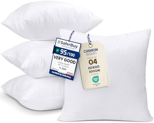 Image of Utopia Bedding Cushion Inserts 60cm x 60cm (24x24 inch) Pack of 4 Hollowfibre Inner Pads for Sofa or Bed – White Cushions Fillers