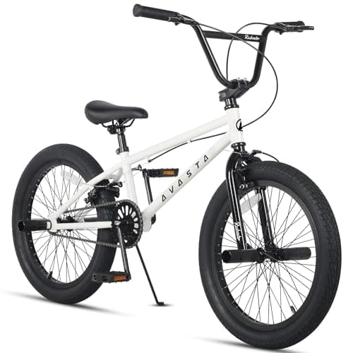 Image of AVASTA 20 Inch Freestyle Youth BMX Bicycle Big Kids Teenager Bike for Age 6 7 8 9 10 11 12 13 14 Years Old Boys Girls Teen Adult and Beginner-Level Rider with 4 Peg, White