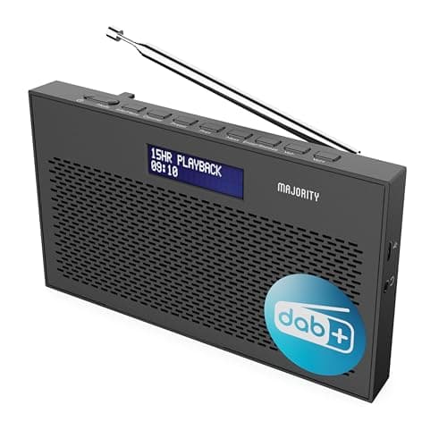 Image of DAB+ Radio Portable | 15 Hour Battery Life and Mains Powered | Small Digital FM Radio for Kitchen and Garden | Dual Alarm & Sleep Timer | LED Display, 20 Presets & 3.5mm Jack | MAJORITY Histon (Black)