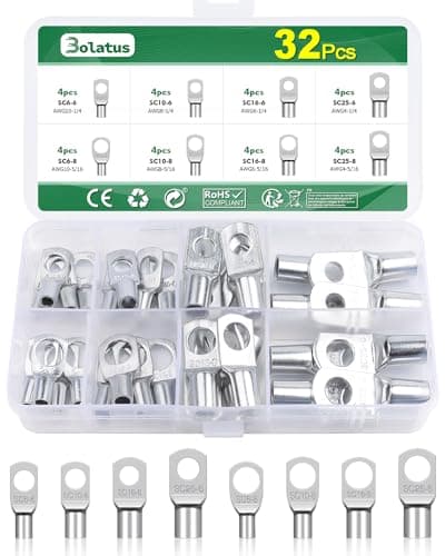 Image of Bolatus 32Pcs Cable Lugs Set - M6 M8 SC Ring Terminals, Tinned Copper, Tubular, Crimp Type