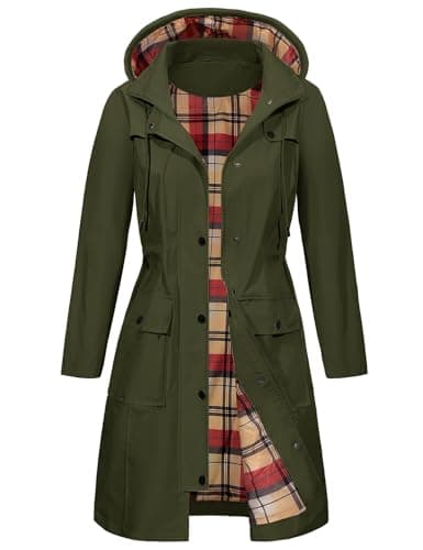 Image of Tuopuda Waterproof Jackets Long Rain Coats for Women Windproof Raincoat Ladies Hooded Rain Jacket Outdoor Windbreaker Lightweight Breathable Softshell Jacket with Pockets, Army Green, M