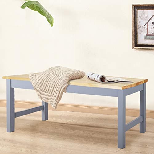 Image of Warmiehomy Dining Table Bench for 2 People Wooden Garden Kitchen Dining Room Bench Indoor Shoe Bench for Bedroom Hallway Doorway Entryway, Grey