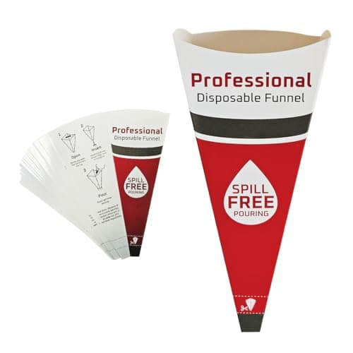Image of Professional Disposable Funnels (20 Pack) for Effective and Safe Transfer of Fluids, Oils & Powders. Heavy Duty Card Construction & Spill-Proof Pouring. 75mm Opening.