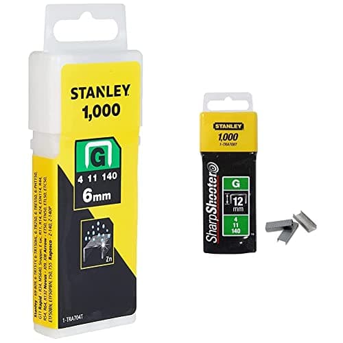 Image of Stanley 1-TRA704T"Type G" Staples, Silver, 6 mm, Set of 1000 Piece, Yellow & 1-TRA708T 12mm Heavy-Duty Staple (1000 Pieces)