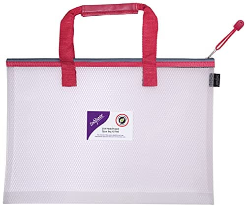 Image of Snopake A3 High Capacity EVA Mesh Project/Book Bag [Pack of 1] Heavy Duty Bag with Soft Grip Carry Handle [Clear/Red] 15876