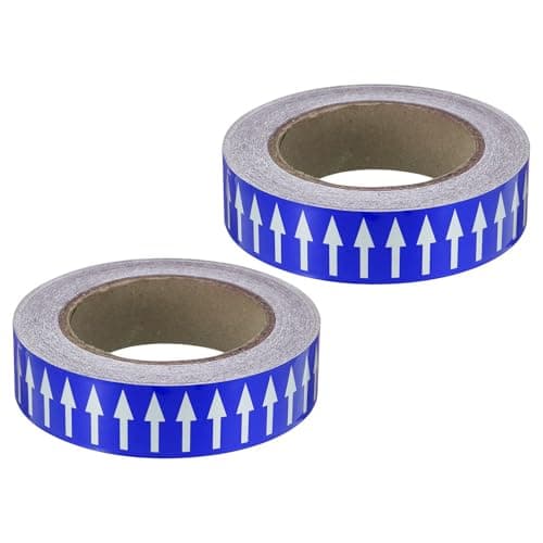 Image of TOP-VIGOR Directional Flow Arrow Tape 1-3/16" x 65', 2 Pack Self-Adhesive Pipe Marker Labeling Tape for Flow Direction Identification, Durable Polyethylene Arrow Label Tape, White on Blue