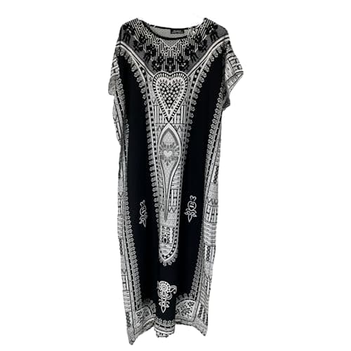 Image of Kiran Fashion New Womens Long Maxi Cotton Kaftan Dress Summer Dashiki African Beach Cover One Size (Black)