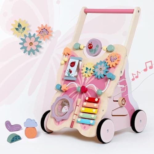 Image of Giant bean Wooden Baby Walker for Boys and Girls, Butterfly Shape Push and Pull Learning Activity Walker, Baby Push Along Walker Toys Develops Motor Skills & Stimulates Creativity