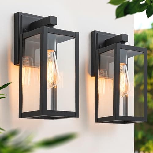 Image of FTL Outdoor Lantern Wall Lights,E27 Wall Lantern Porch Light Outdoor,Max 60W,Exterior Wall Sconce with Clear Glass Shade,Outside Wall Lamps IP44 Waterproof for Yard,Hallway,Matte Black,2-Pack