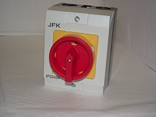 Image of JFK 3 Phase 4 Pole Rotary Lockable Isolator, IP65 Plastic Weatherproof Enclosure, 32 Amps, 4 Way, Normally Open, Screw In, Screw Terminals