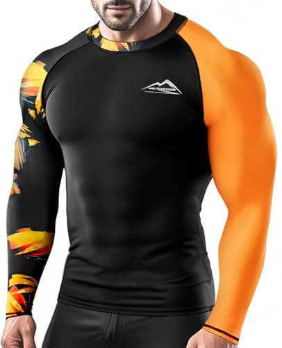 Image of Men's Long Sleeve UPF 50+ Rash Guard Cool Dry Baselayer Skins Performance Fit Compression Sports Athletic Shirts Tops, Asym-d, XXL