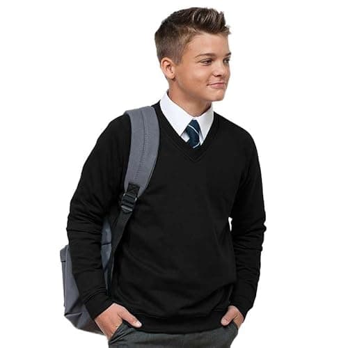 Image of Listers Schoolwear Ages 3-16 Boys Girls Unisex School Sweater V Neck Fleece Sweatshirt Uniform Black Navy