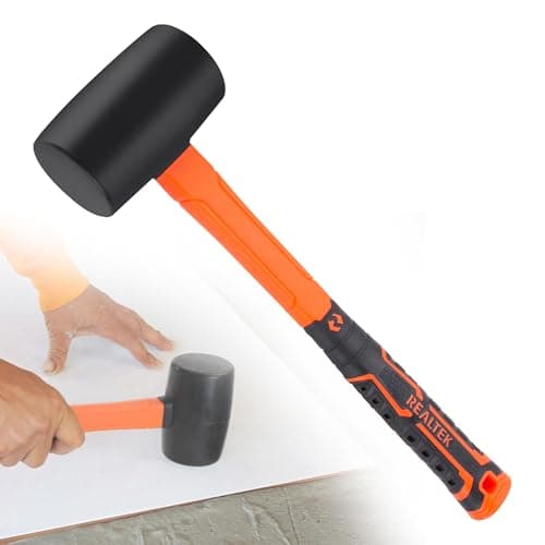 Image of REALTEK Rubber Mallet 16oz/450g, Solid Rubber Hammer with Fiberglass Handles, Soft Hammer, 65 mm Diameter, 36cm Long, for Slabs, Bricklaying, Paving Mallet