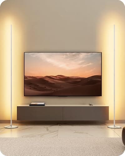 Image of EDISHINE 2 Pack LED Floor Lamp, 146cm Minimalist Dimmable Standing Lamp with Foot Switch, Stepless Dimming, Tall Corner Lamp for Living Room, Bedroom, Office, 3000K, Silver
