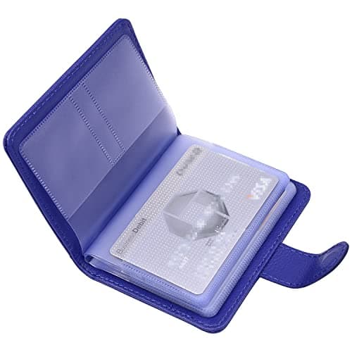 Image of Wisdompro Credit Card Holders for Men/Women, PU Leather RFID Blocking Debit Card Wallet ID Bank Card Case with Magnetic Shut (Build in 20 Card Slot)-Blue