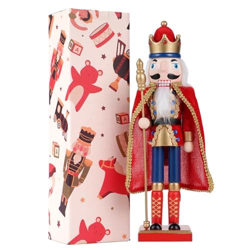 Image of COMBIUBIU 38 cm Nutcracker Figures Wooden Nutcracker Soldiers, Traditional Christmas Nutcracker Figures Decoration Made of Pine Wood for Home Christmas Decoration Christmas Decoration (Red)