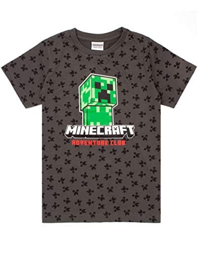 Image of Minecraft T Shirt for Boys | Kids Creeper Character Short Sleeve Charcoal Grey Top | Children's Adventure Game Merchandise 9-10 Years