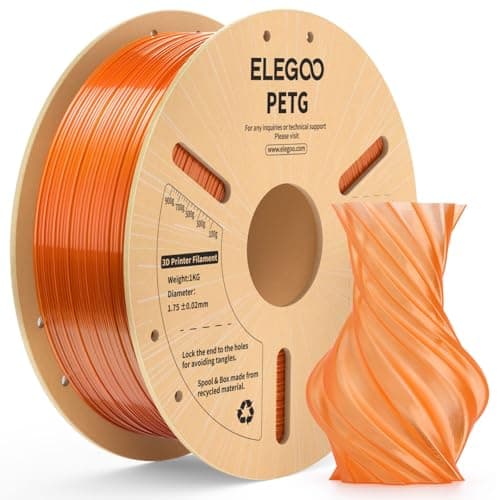 Image of ELEGOO PETG Filament 1.75mm Transparent Orange 1KG, Translucent 3D Printer Filament High Precision, Strong & Durable 1kg Spool(2.2lbs) Fits for Most FDM 3D Printers