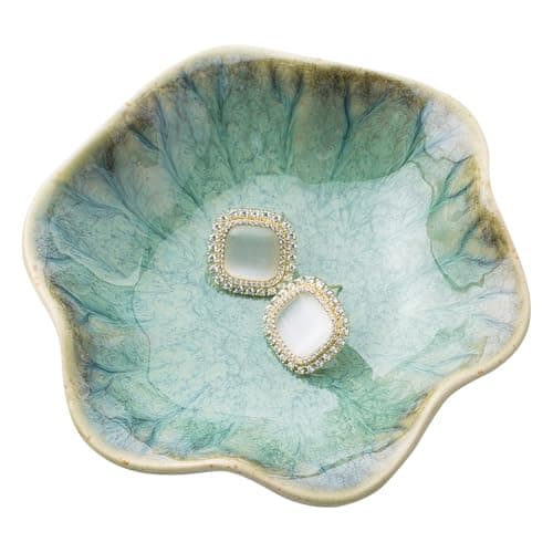 Image of 1Pcs Ceramic Jewelry Dishes, Decorative Trinket Trays, Small Ring Dishes, Trinket Key Trays, Jewelry Trays, Jewelry Plates, Key Bowl, Ceramic Trinket Dish Gift for Women and Girls (Green+Vintage blue)