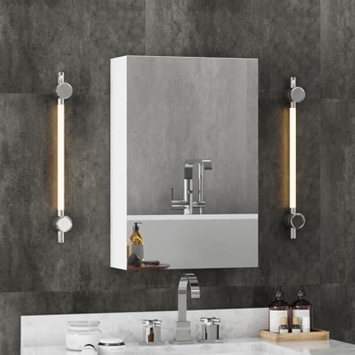 Image of joolihome living Bathroom Mirror Cabinet, Wall Mounted Cabinet with Mirror & 2 Adjustable Shelves, 3 Tier Storage Cupboard Unit Organizer Bathroom Furniture (No Lights, 400x600mm)