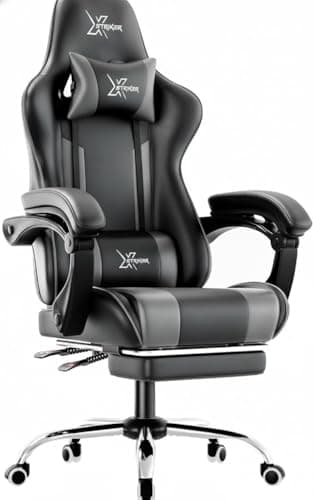 Image of Blisswood Gaming Chair – Ergonomic Video Game Computer Chair with Footrest, Headrest & Lumbar Support, Height-Adjustable High Back Reclining PC Racing Gamer Chair for Adults – Black/Grey