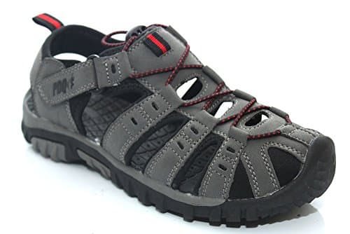 Image of PDQ KEN Boys Nubuck Toggle Touch Fasten Summer Trail Sandals Grey/Red