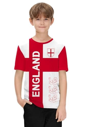 Image of BesserBay Boys Girls England Patriotic Football Jersey Short Sleeve Soccer Sport T-Shirt England-a3 13-14 Years