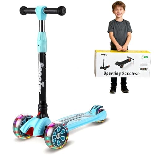 Image of Lyefancy Kids Scooter for 3-13 Years Old Boys Girls, Children 3 Wheel Scooter, Foldable Toddler Scooter, Flashing PU Wheels, 4 Adjustable Height, Lean to Steer, Extra-Wide Deck (Blue)