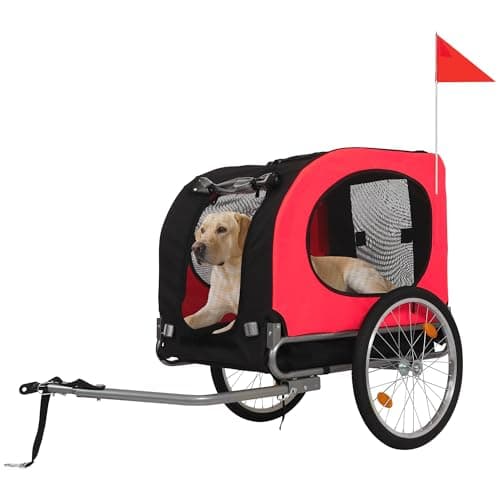 Image of Aptliton Dog Bike Trailer for Medium Dogs, Folding Pet Bicycle Carrier with Universal Hitch, Heavy Duty 40kg/88lbs Cycle Cart with Rain Cover & Safety Flag